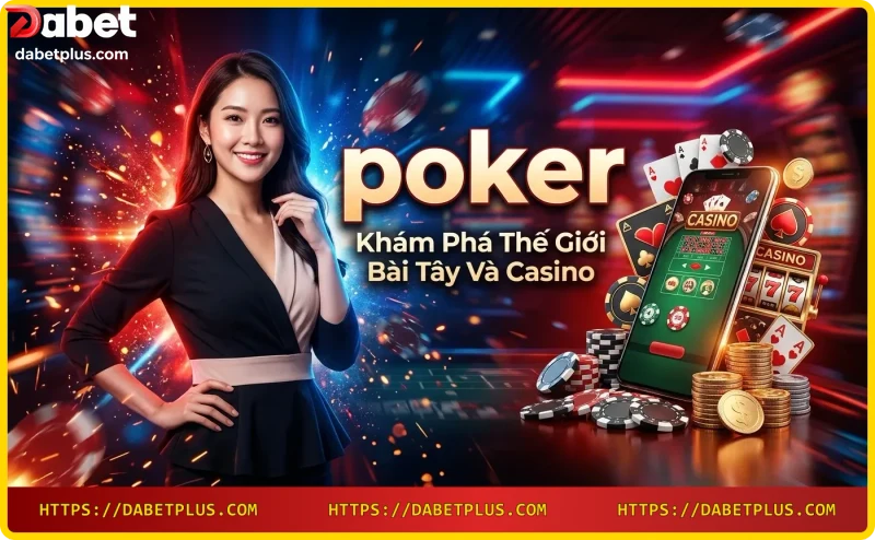 Bộ bài tây 52 lá cùng chip casino trong khung cảnh neon