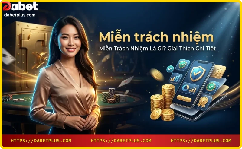 Hình ảnh minh họa khái niệm Miễn trách nhiệm với tài liệu phát sáng và dấu kiểm vàng.