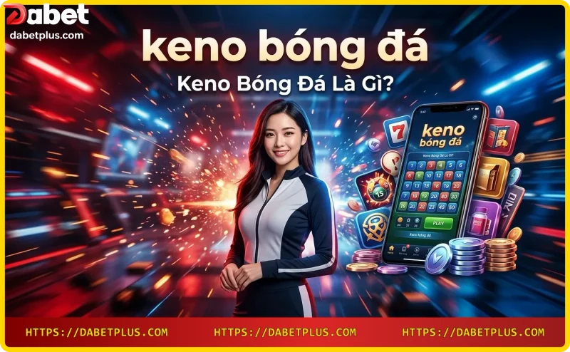 Sân bóng đá với các bóng keno phát sáng bay lơ lửng, thể hiện khái niệm keno bóng đá